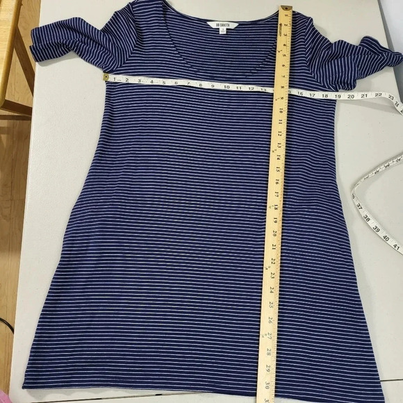 BB Dakota Navy White/Cream Micro Striped Tunic Dress w/pockets Sz S - Picture 10 of 11